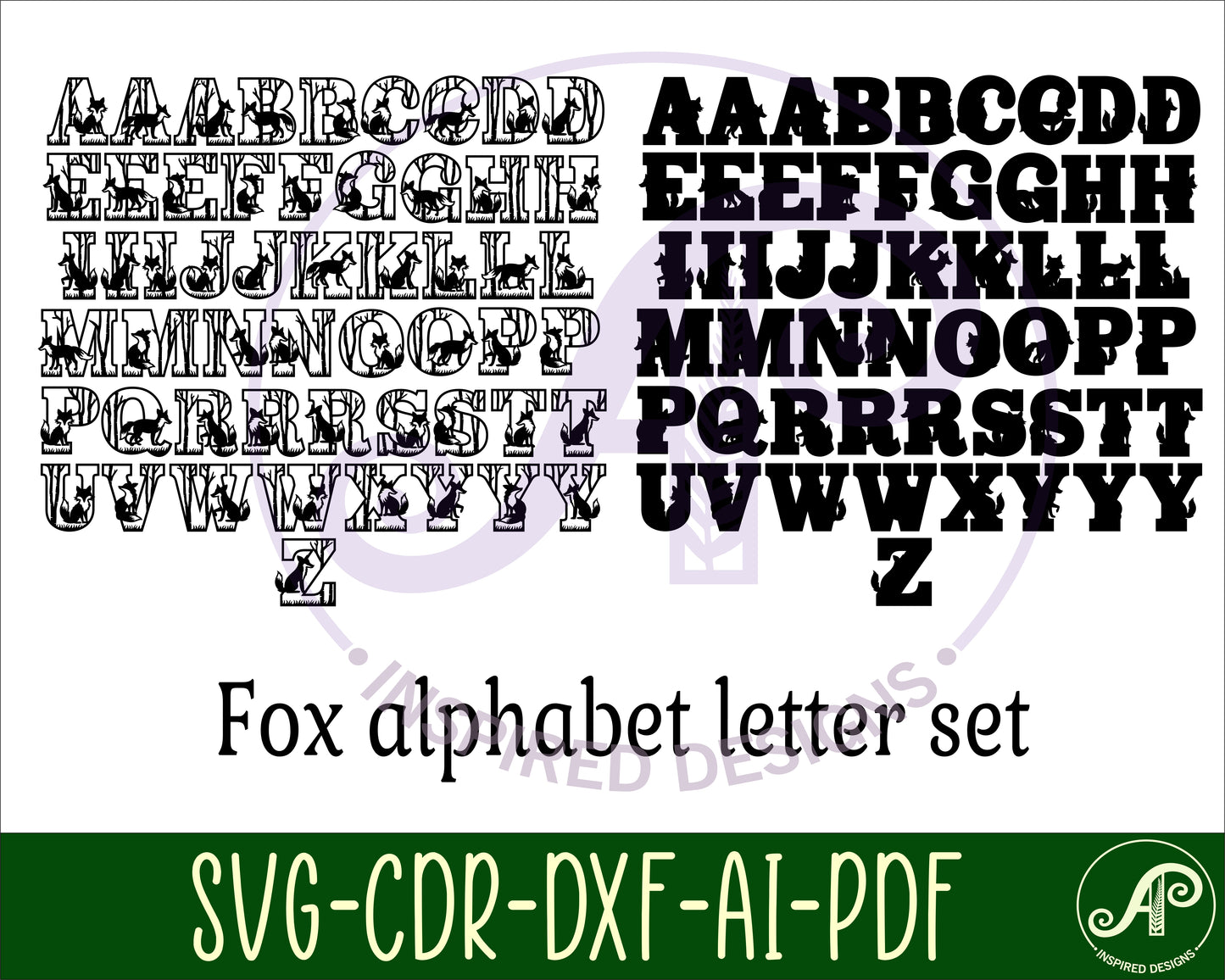 Fox and forest alphabet letter set. 54 letter options