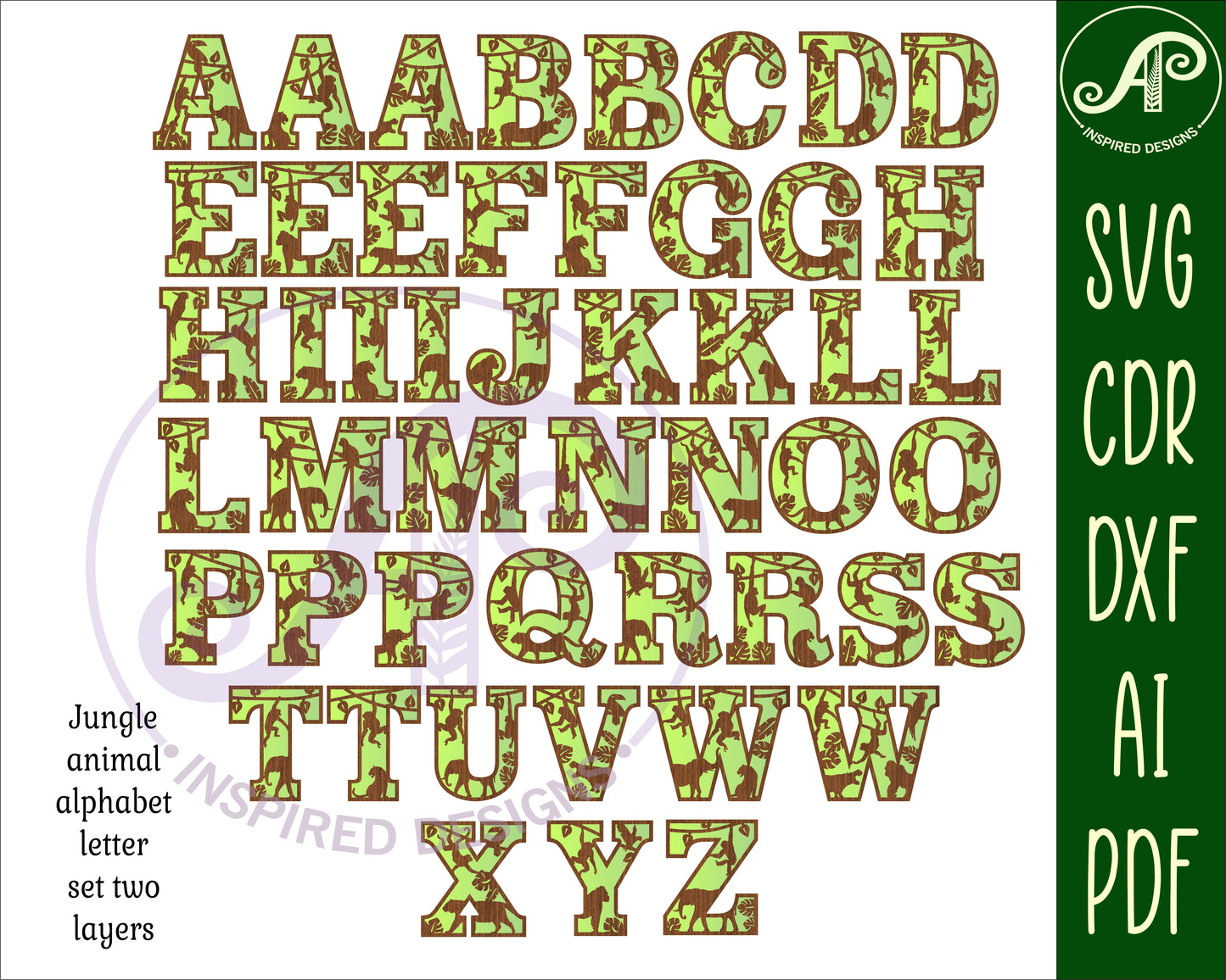 Jungle alphabet letter set. 49 letter options