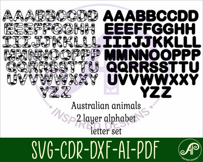 Australian animals alphabet letter set. 47 letter options