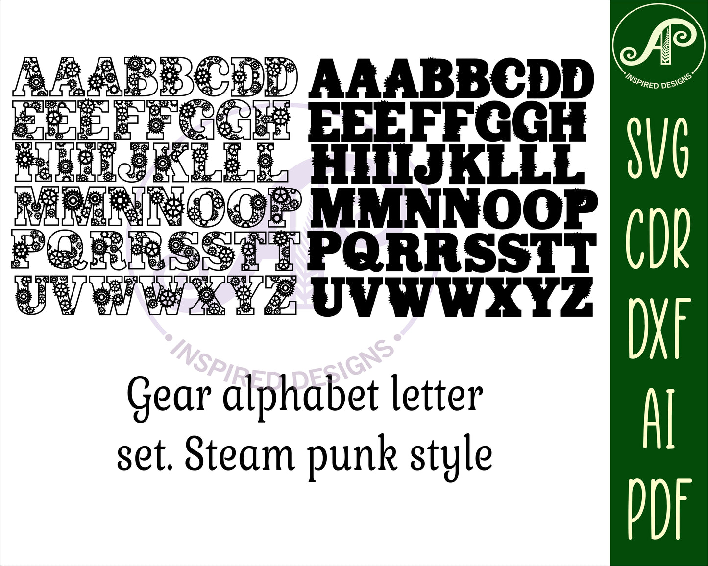 Gears alphabet letter set. 47 letter options