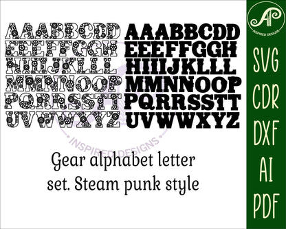 Gears alphabet letter set. 47 letter options