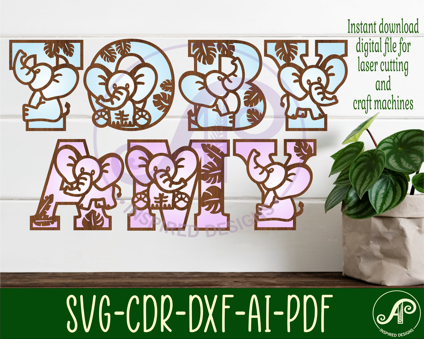 Elephant alphabet letter set. 45 letter options