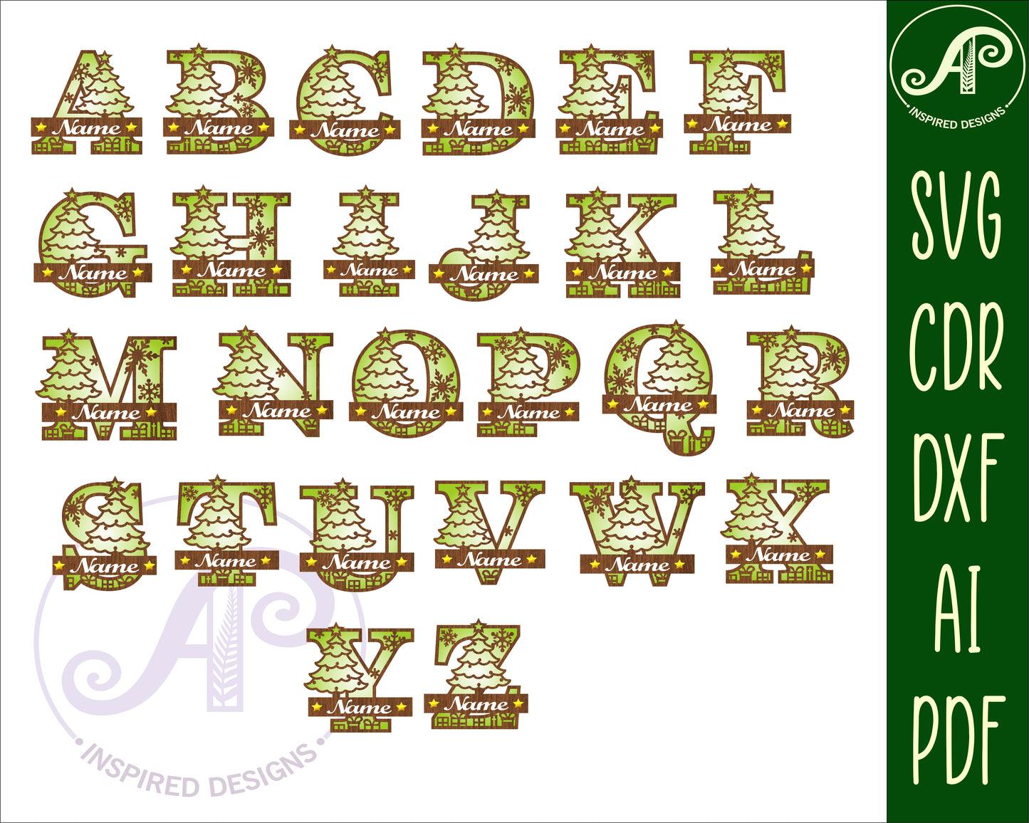 Christmas tree layered monogram sign SVG / DXF / AI / PDF / CDR