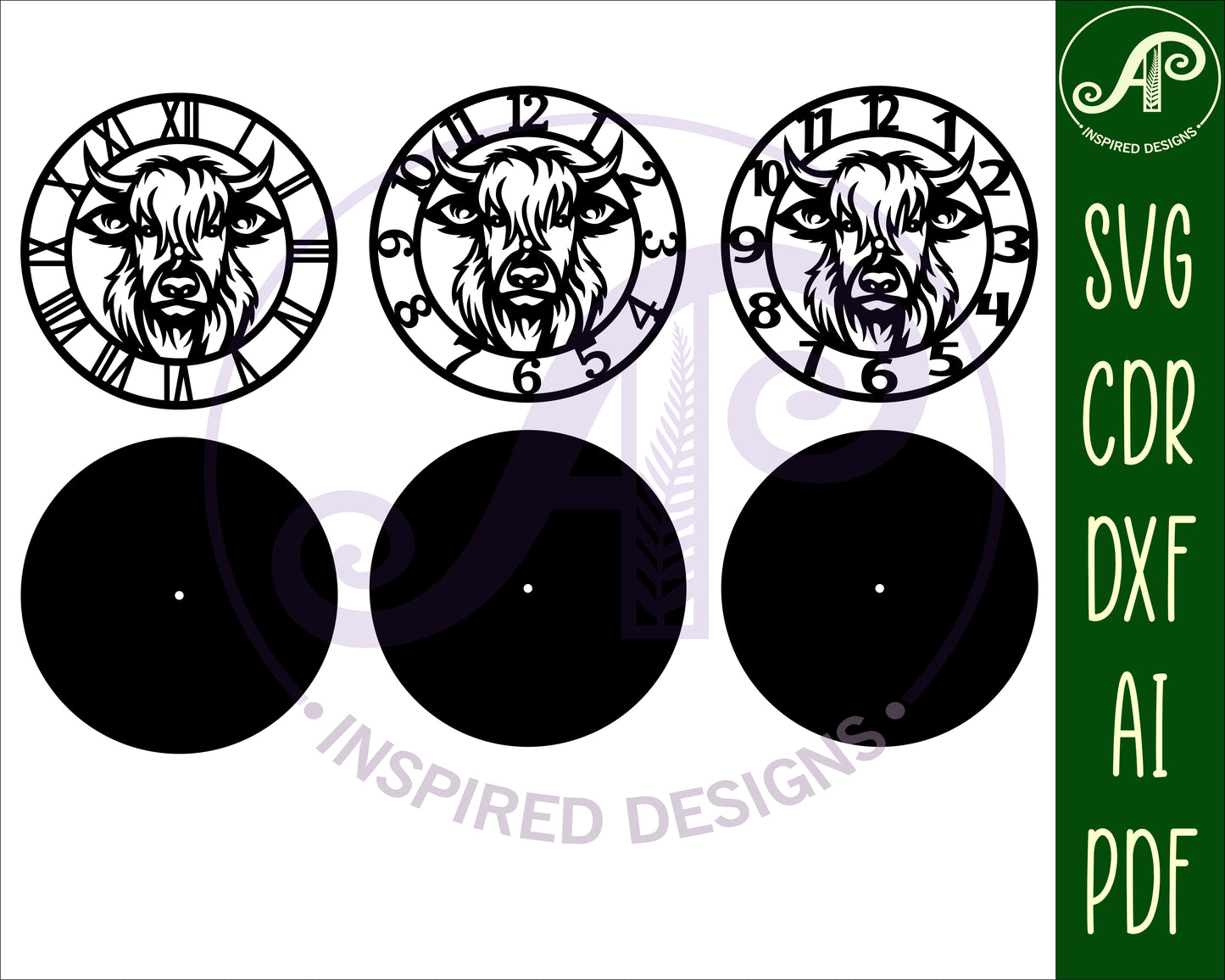 Highland cow clock template design