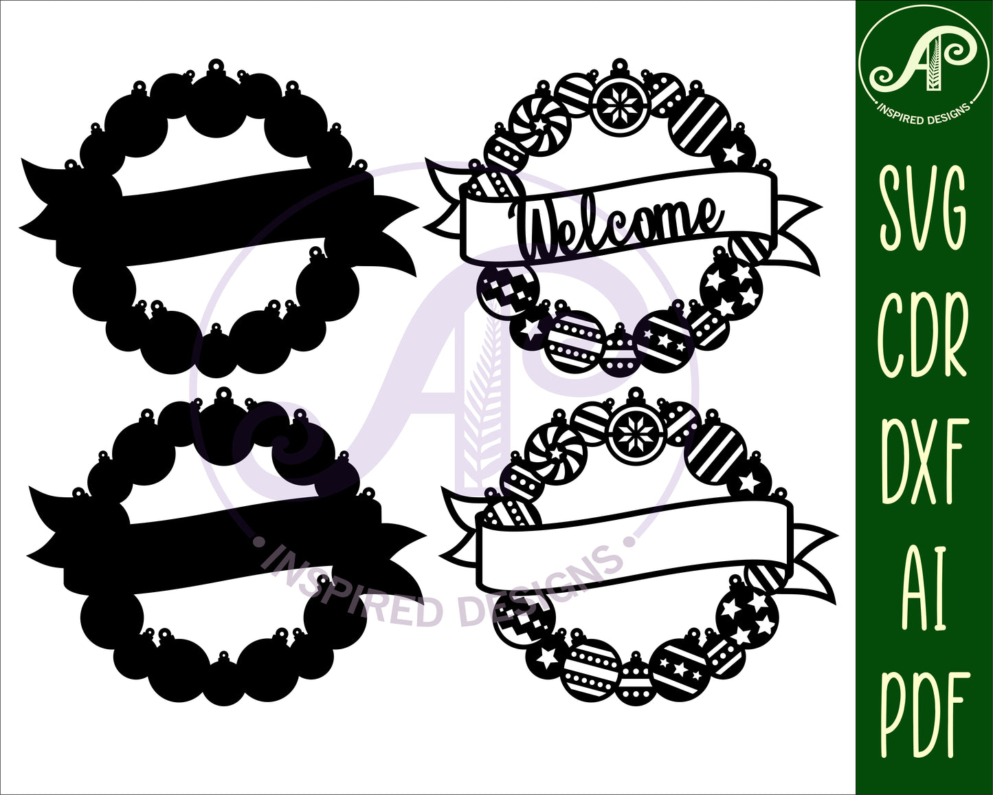 Christmas bauble wreath with banner wall sign design SVG / DXF / AI / PDF / CDR