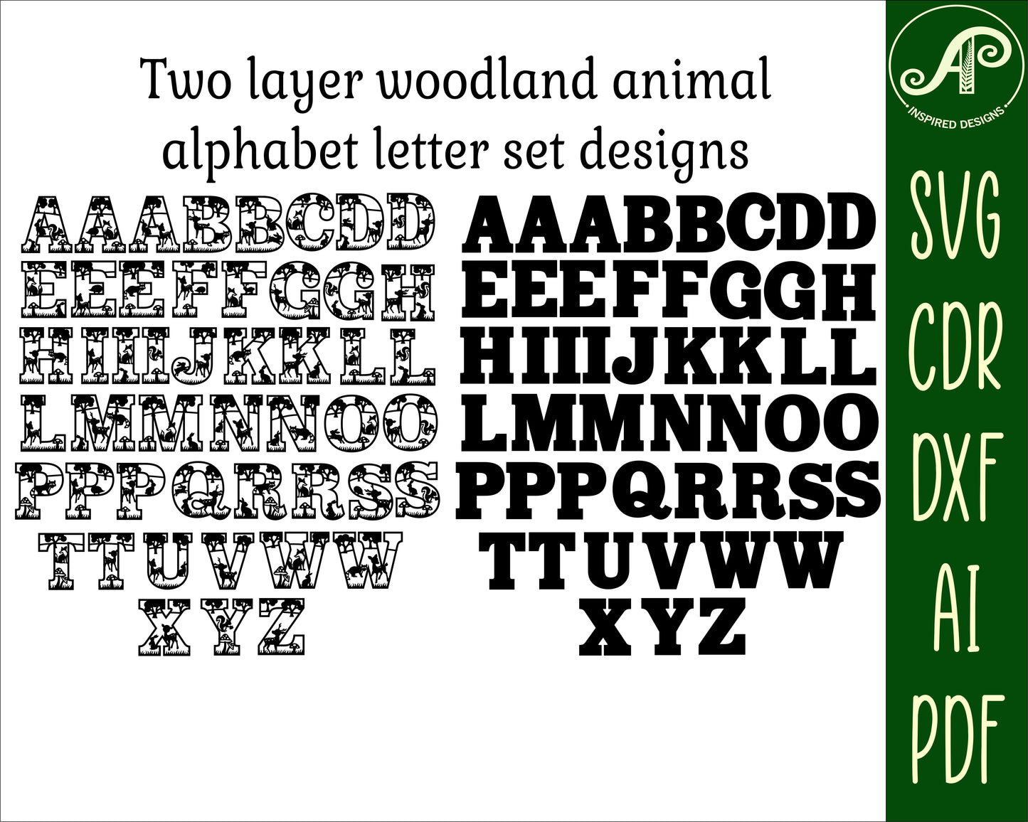 Woodland alphabet letter set. 49 letter options