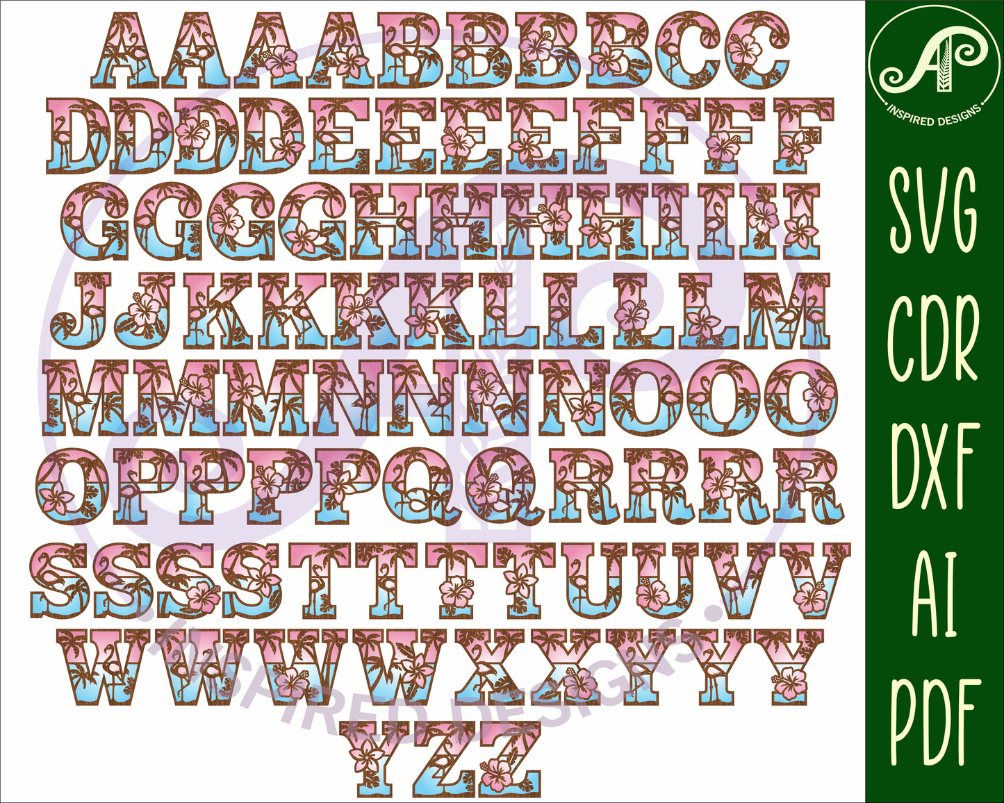 Tropical / Flamingo alphabet layered letter set. 90 letter options