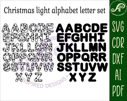 Christmas lights alphabet letter set. 33 letter options