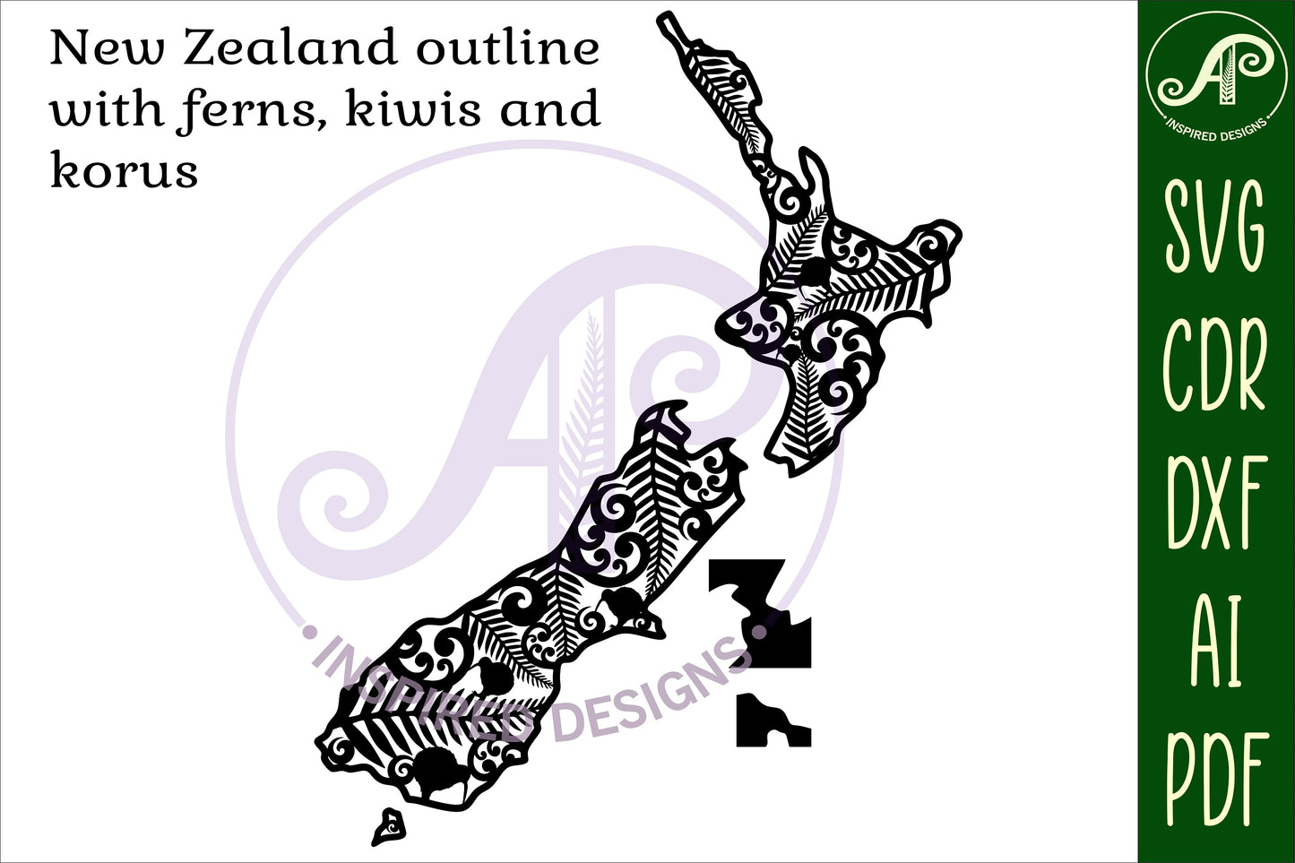 Koru and Fern NZ outline wall sign design SVG / DXF / AI / PDF / CDR