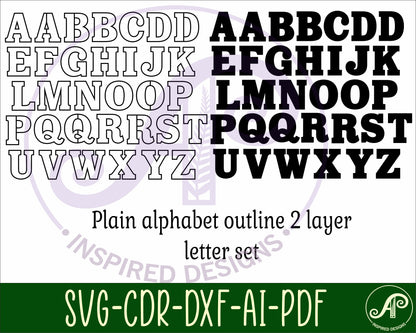 Plain alphabet letter set. 26 letter options (linked and not linked)