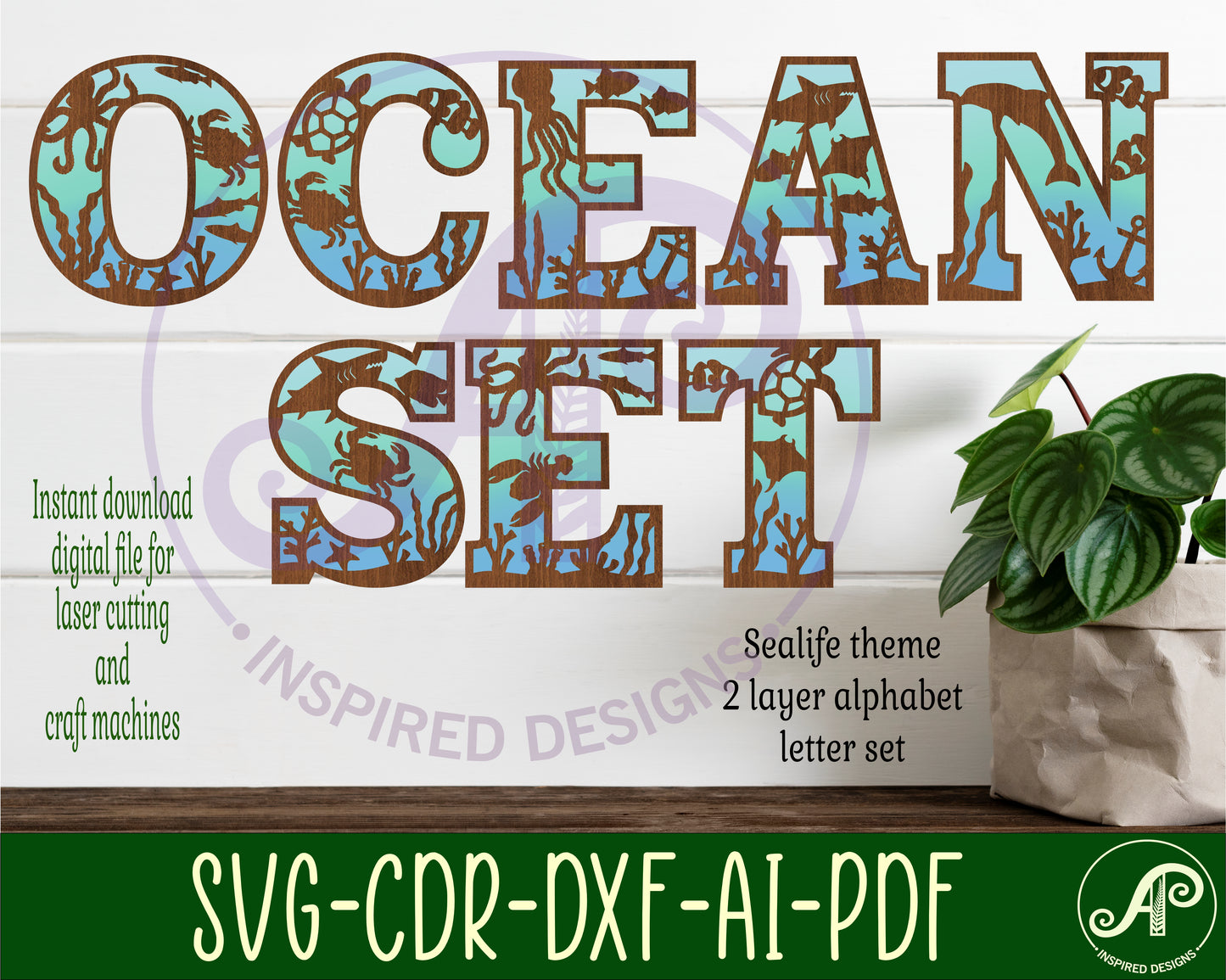 Ocean alphabet letter set. 51 letter options