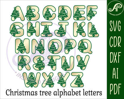 Christmas tree alphabet letter set. 26 letter options