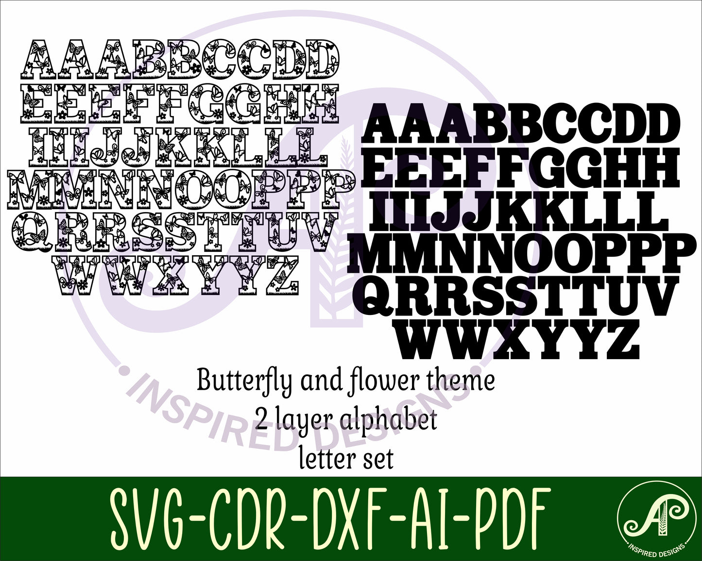 Butterfly alphabet letter set. 52 letter options