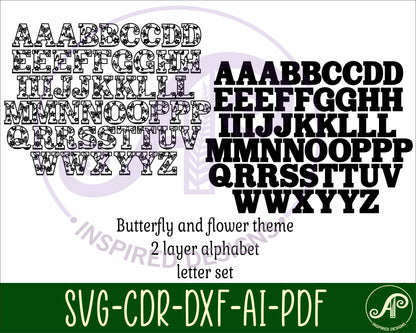 Butterfly alphabet letter set. 52 letter options