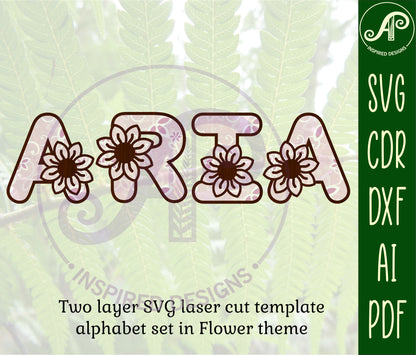 Flower alphabet letter set. 43 letter options