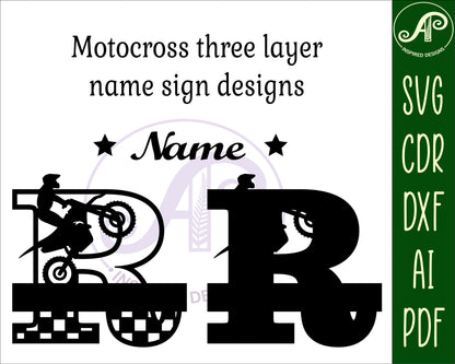 Motocross layered monogram sign SVG / DXF / AI / PDF / CDR