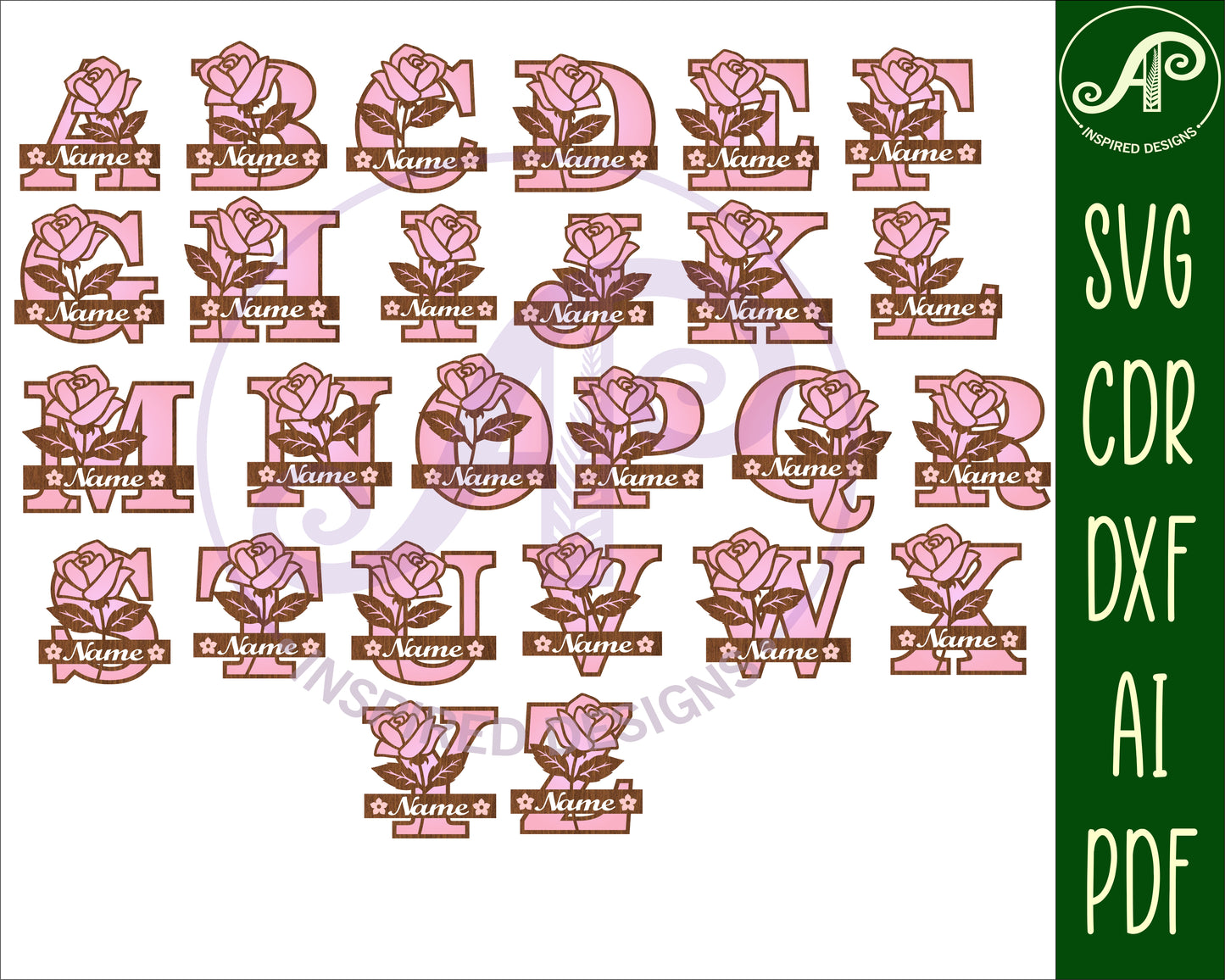 Rose layered monogram sign SVG / DXF / AI / PDF / CDR