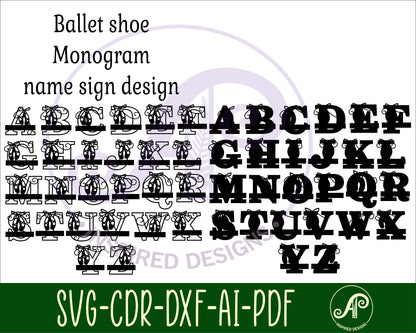 Ballet shoe layered monogram sign SVG / DXF / AI / PDF / CDR