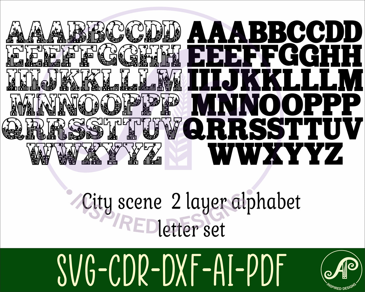 City alphabet letter set. 51 letter options