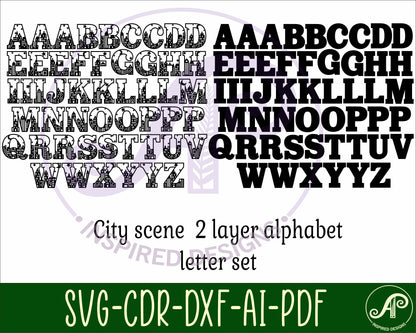 City alphabet letter set. 51 letter options