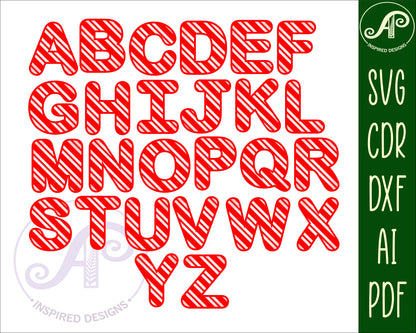 Christmas candy canes alphabet letter set. 26 letter options