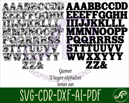 Gamer alphabet letter set. 61 letter options