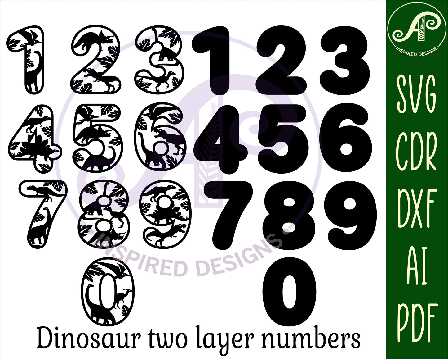 Dinosaur wall numbers set. two layers round style