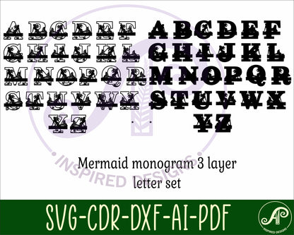 Mermaid layered monogram sign SVG / DXF / AI / PDF / CDR