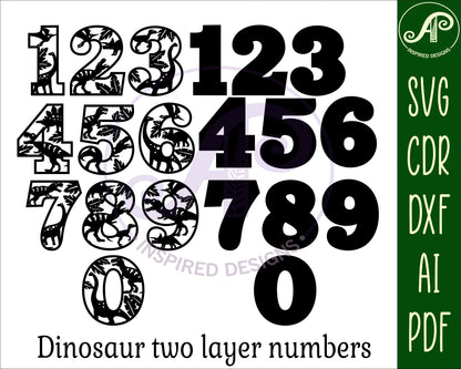 Dinosaur wall numbers set. two layers