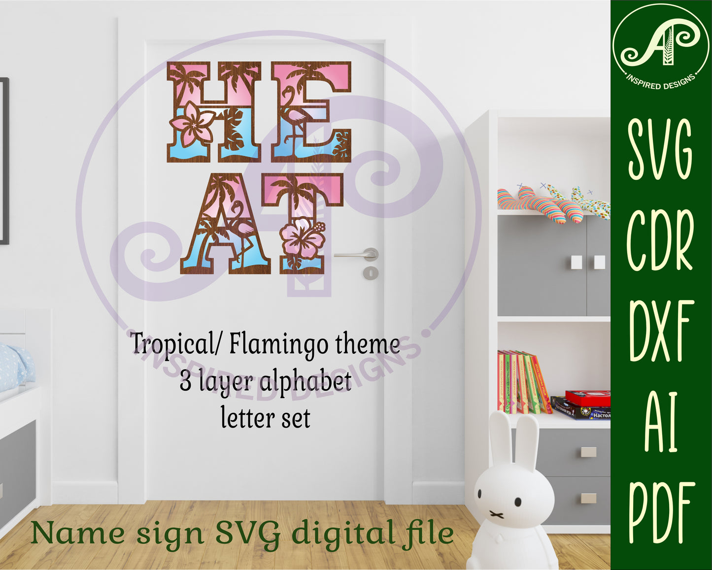 Tropical / Flamingo alphabet layered letter set. 90 letter options