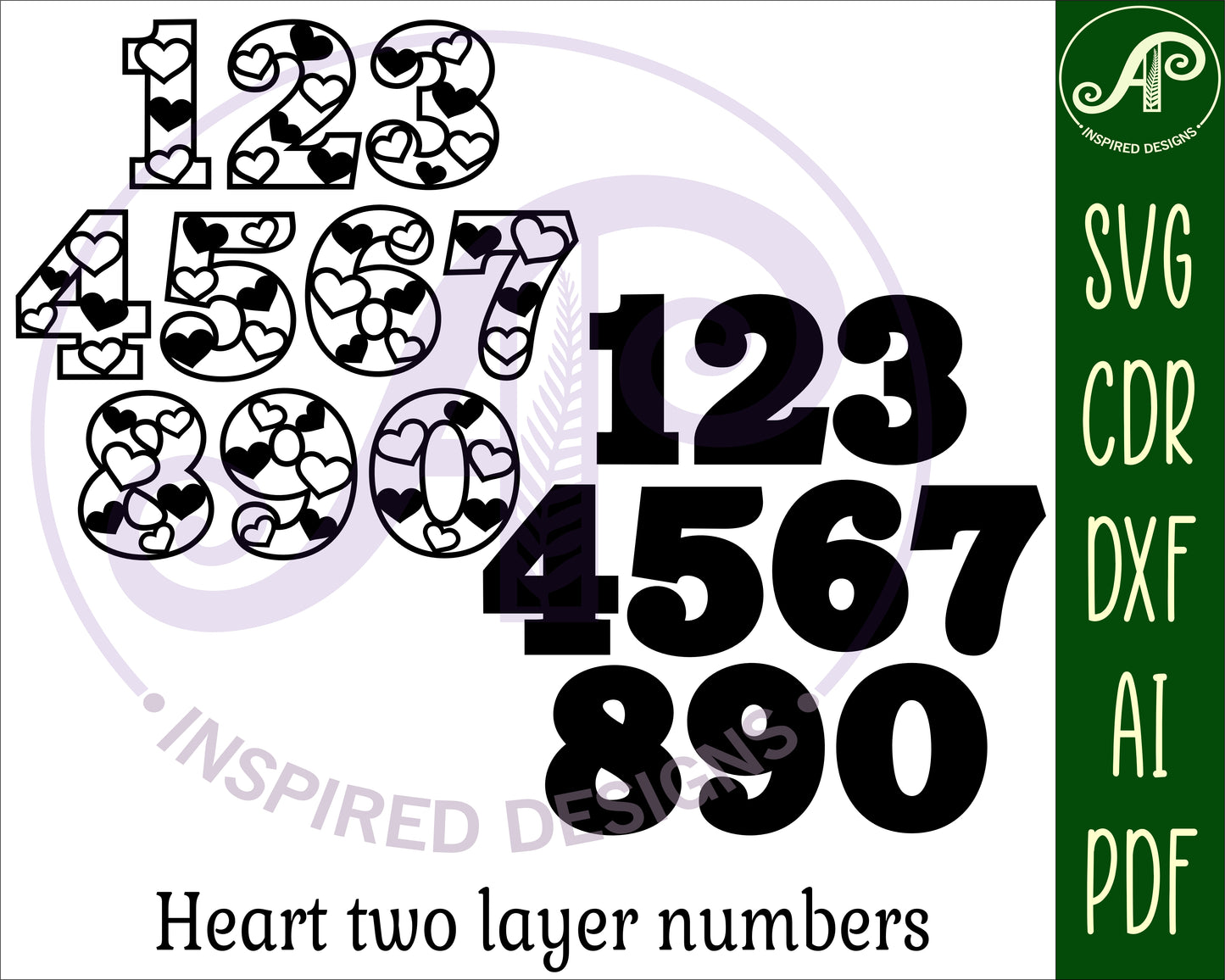 Hearts wall numbers set. two layers