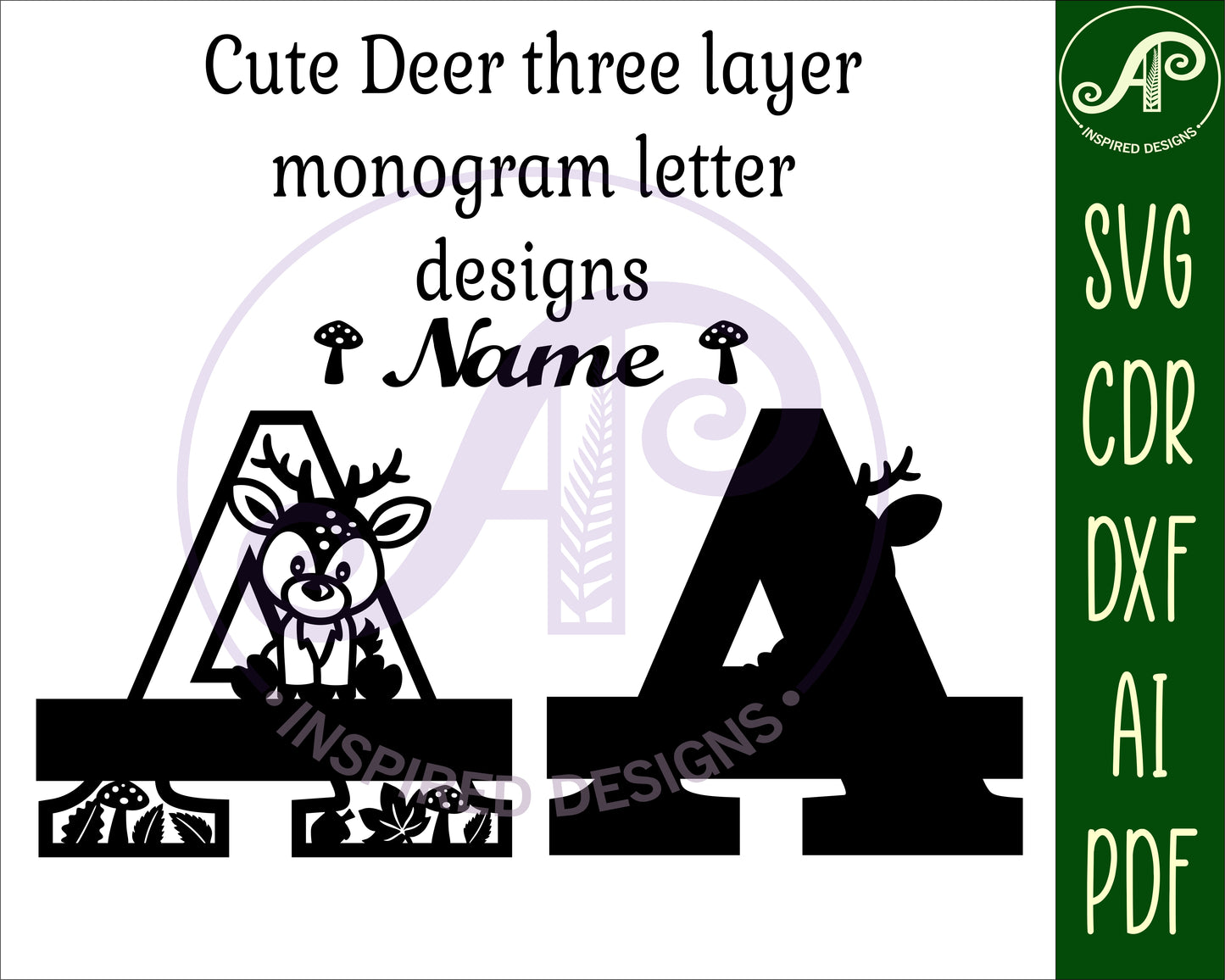 Deer layered monogram sign SVG / DXF / AI / PDF / CDR