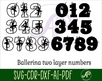 Ballerina wall numbers set. two layers