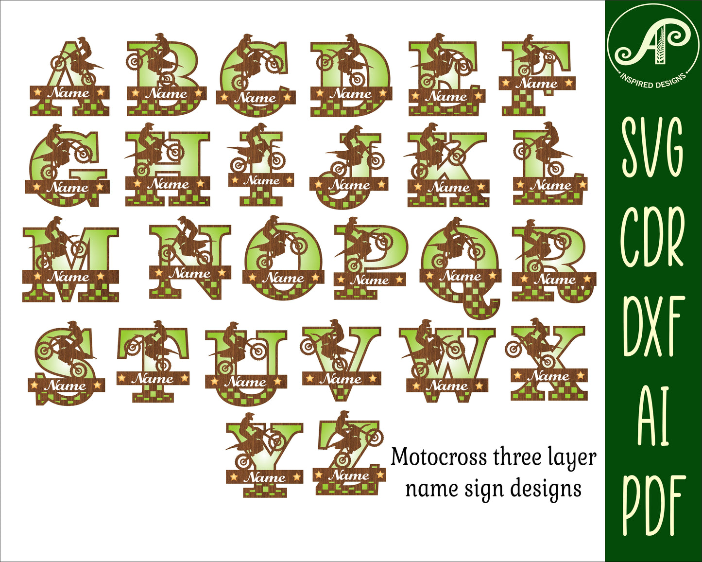 Motocross layered monogram sign SVG / DXF / AI / PDF / CDR