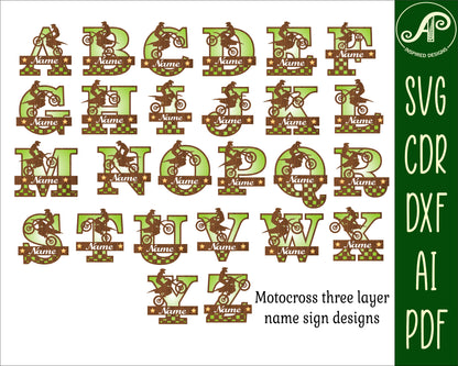 Motocross layered monogram sign SVG / DXF / AI / PDF / CDR