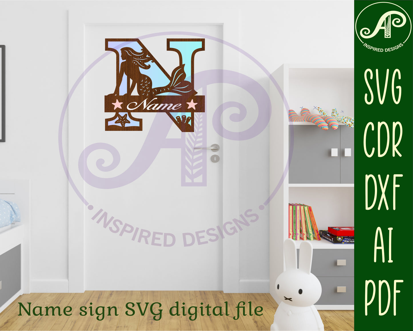 Mermaid layered monogram sign SVG / DXF / AI / PDF / CDR