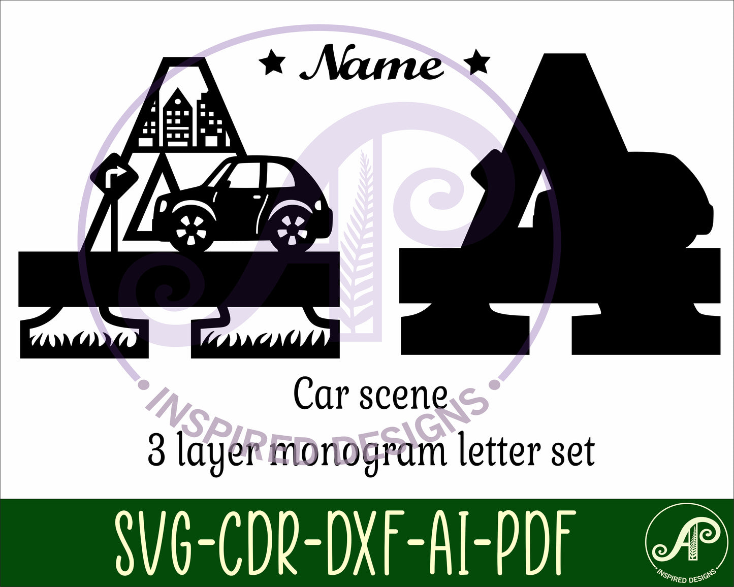 Car layered monogram sign SVG / DXF / AI / PDF / CDR