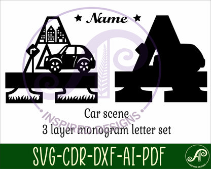 Car layered monogram sign SVG / DXF / AI / PDF / CDR