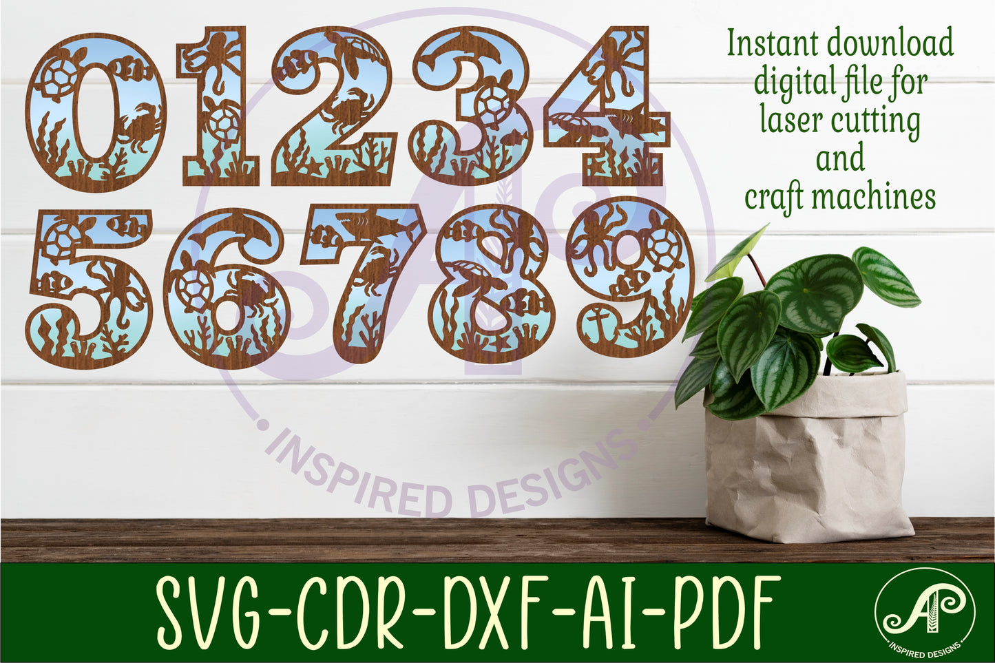 Ocean wall numbers set. two layers