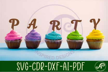 Girly alphabet cupcake topper designs SVG / DXF / AI / PDF / CDR