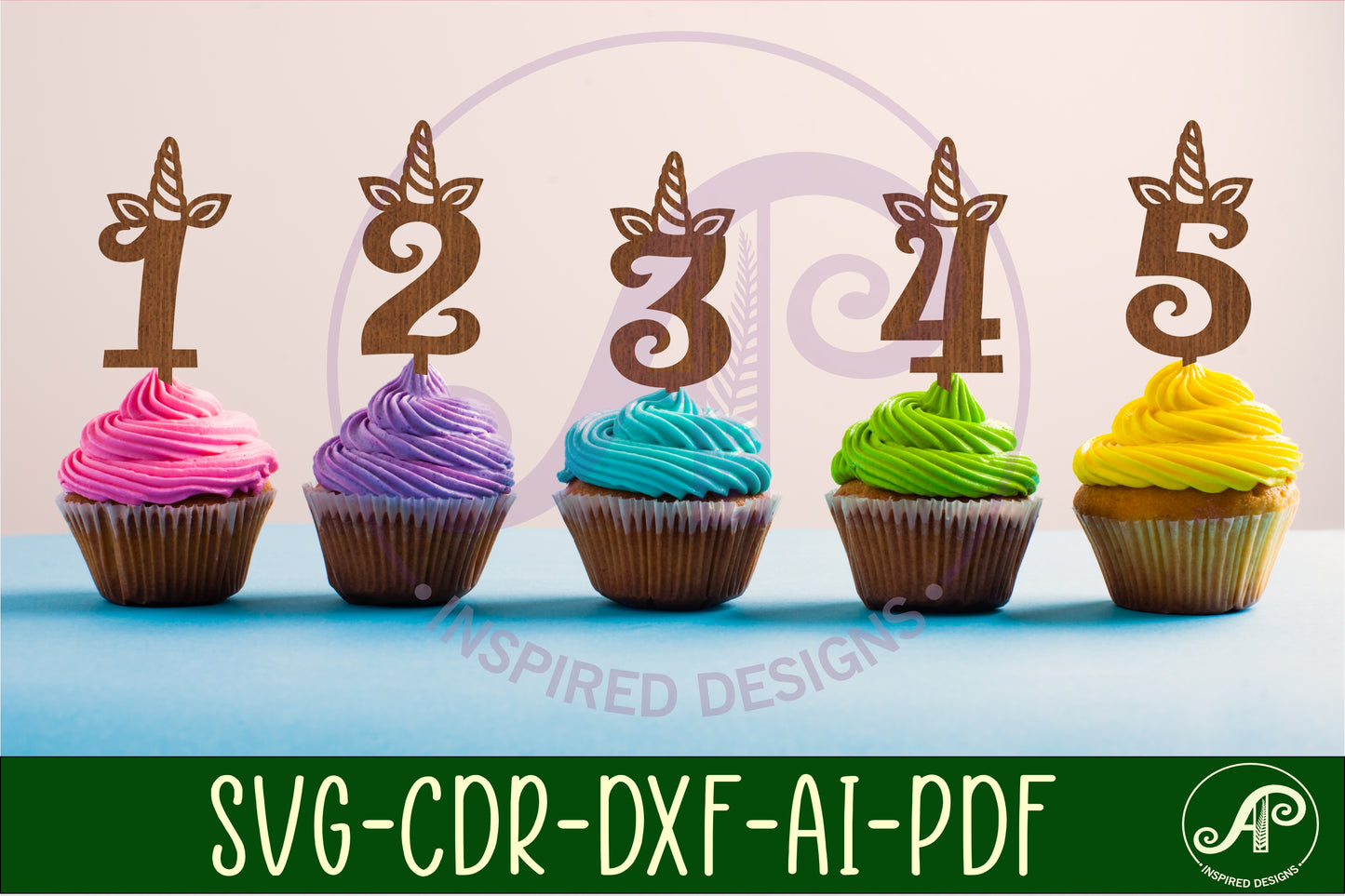 Unicorn horn number cupcake topper design SVG / DXF / AI / PDF / CDR