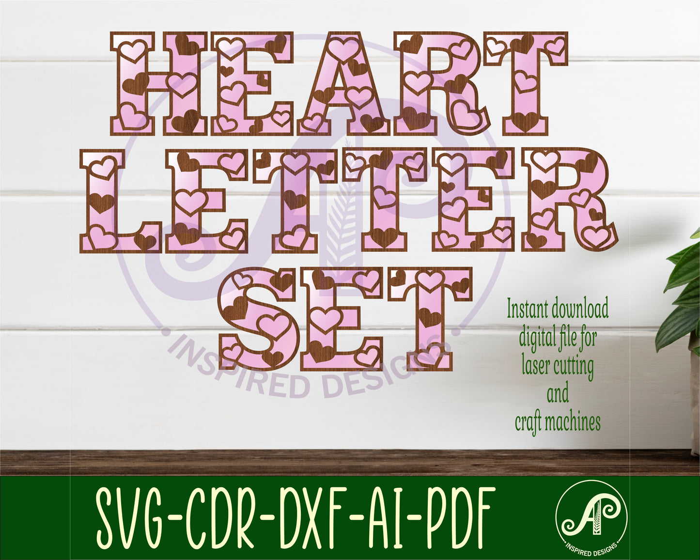 Heart alphabet letter set. 41 letter options