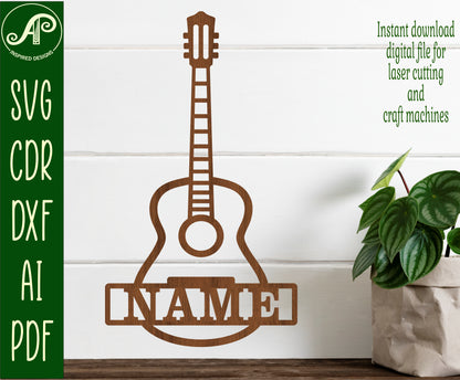 Acoustic guitar shape name sign SVG / DXF / AI / PDF / CDR