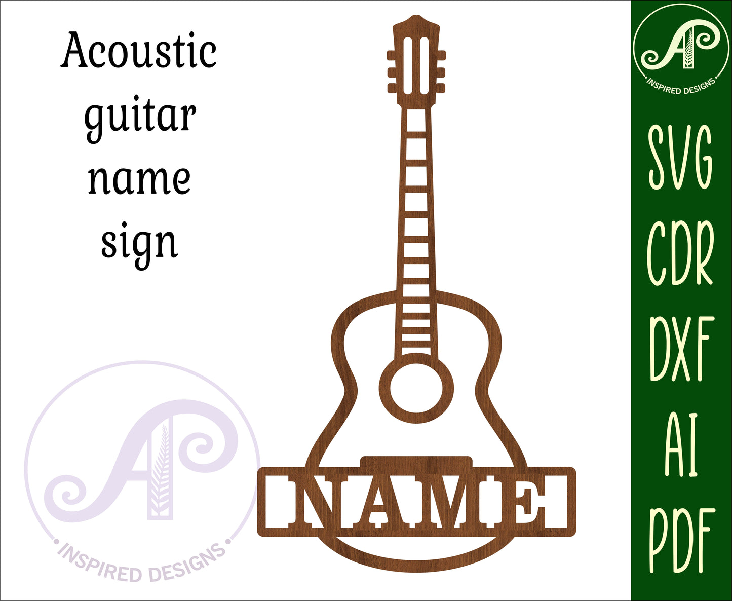 Acoustic guitar shape name sign SVG / DXF / AI / PDF / CDR