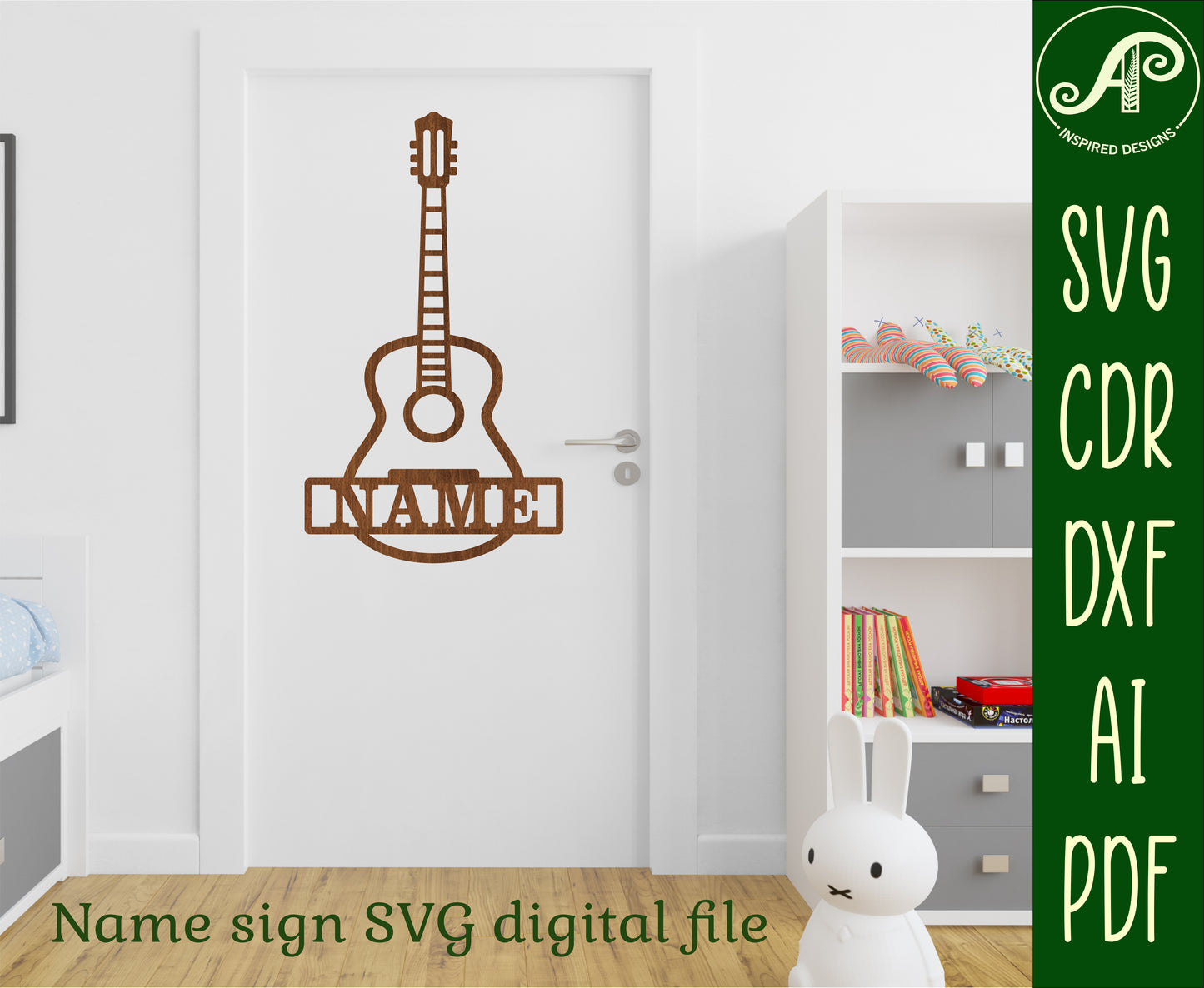 Acoustic guitar shape name sign SVG / DXF / AI / PDF / CDR