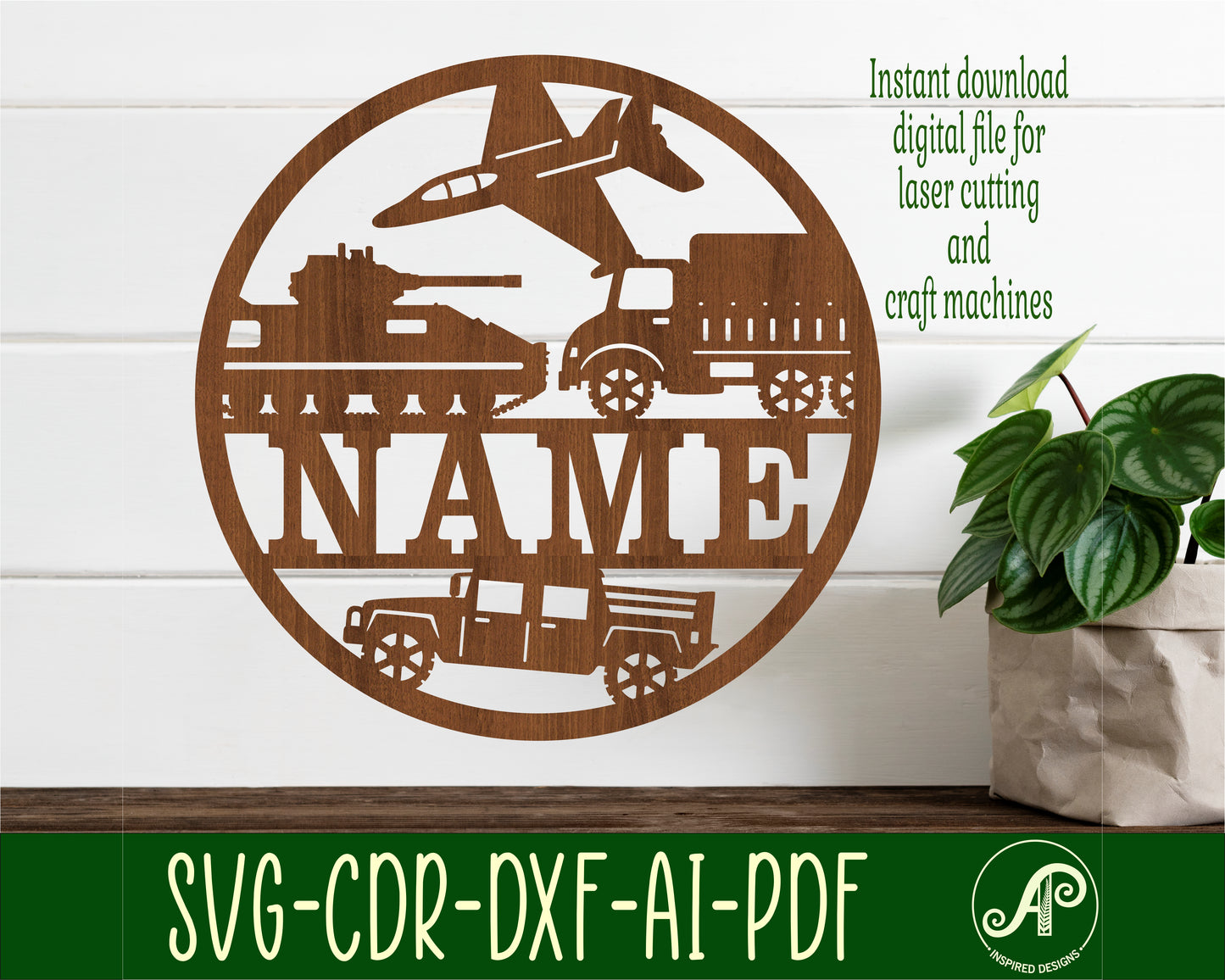 Army vehicles name wall sign. SVG / DXF / AI / PDF / CDR