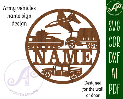 Army vehicles name wall sign. SVG / DXF / AI / PDF / CDR