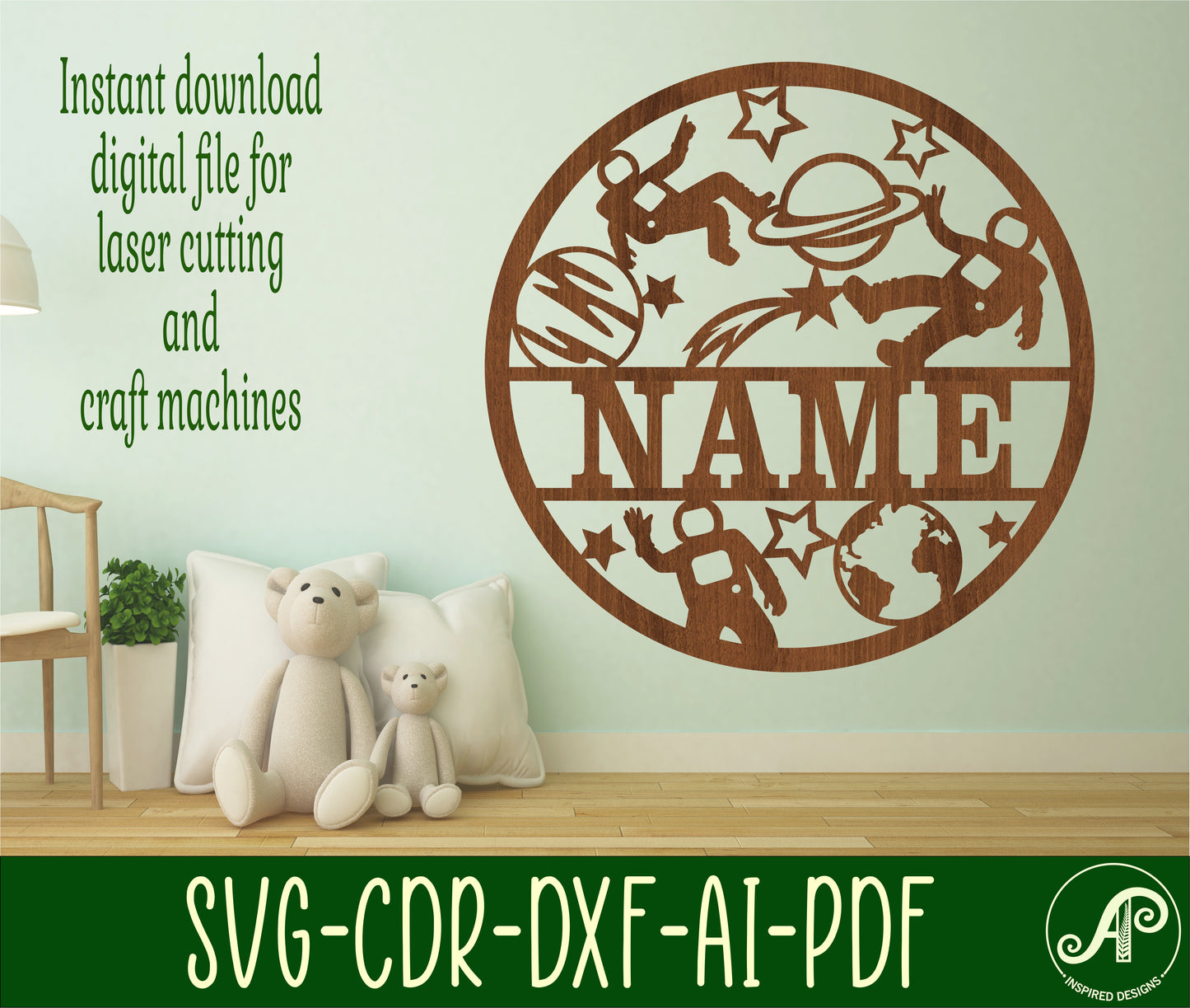 Astronauts name wall sign. SVG / DXF / AI / PDF / CDR