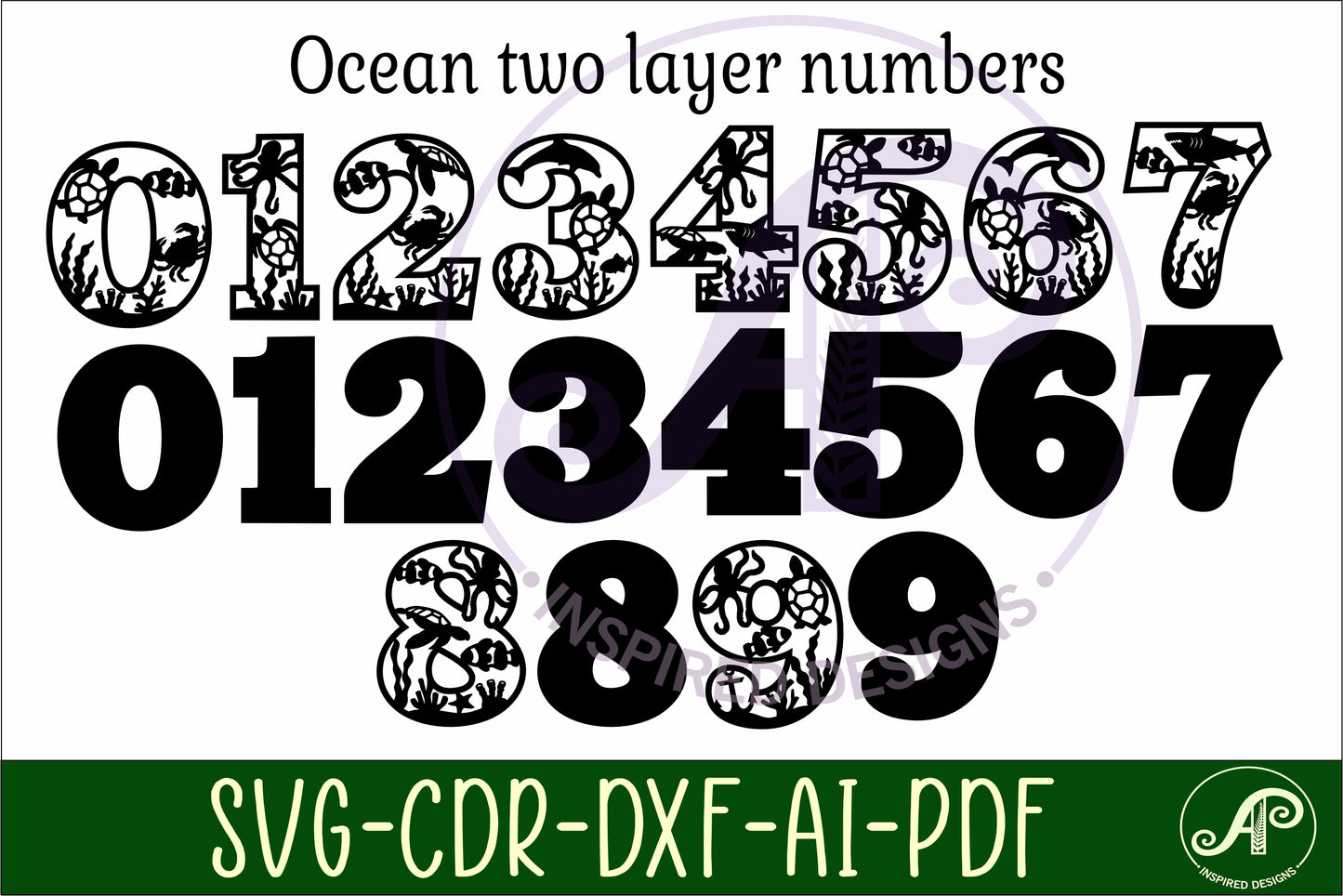 Ocean wall numbers set. two layers