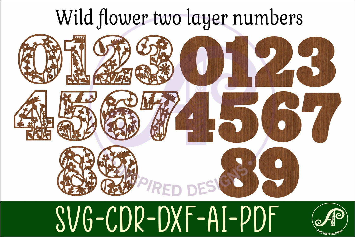 Wild flowers wall numbers set. two layers